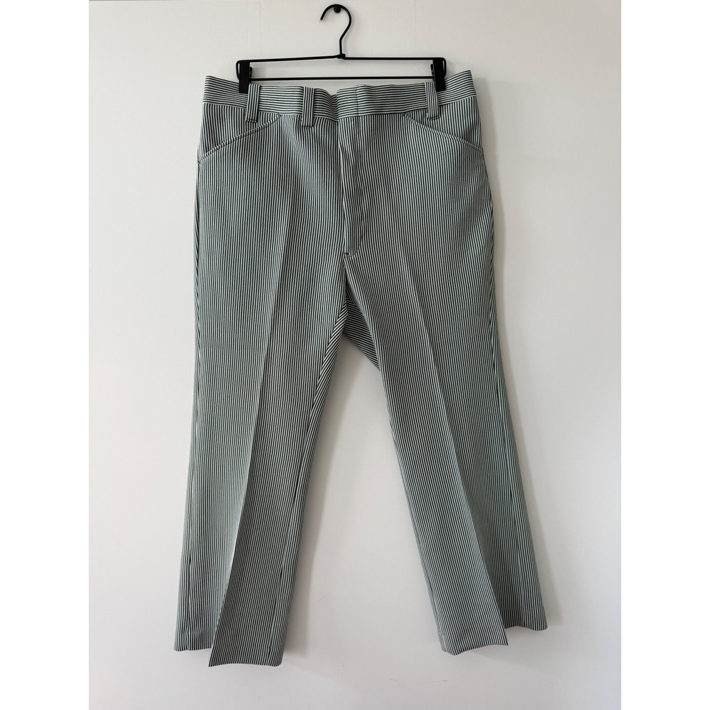 Vintage Haggar Slacks Mens 36x30 Green Striped Straight Leg Trousers Retro 70s